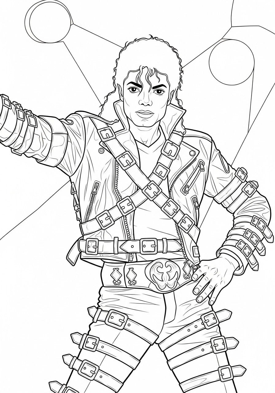 Michael Jackson Coloring Pages 6 Michael Jackson bad outfit buckles coloring page