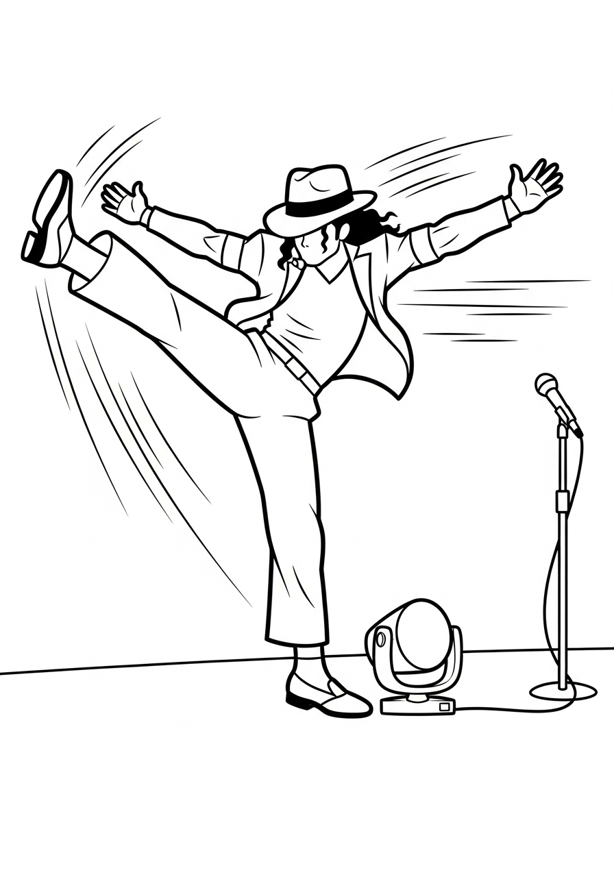 Michael Jackson Coloring Pages 10 Michael Jackson high kick action coloring page