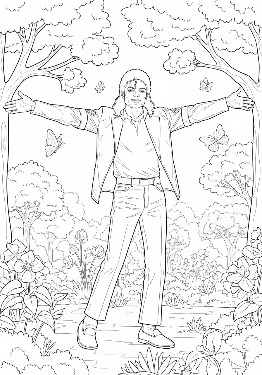 Michael Jackson Coloring Pages 18 Michael Jackson nature arms open coloring page