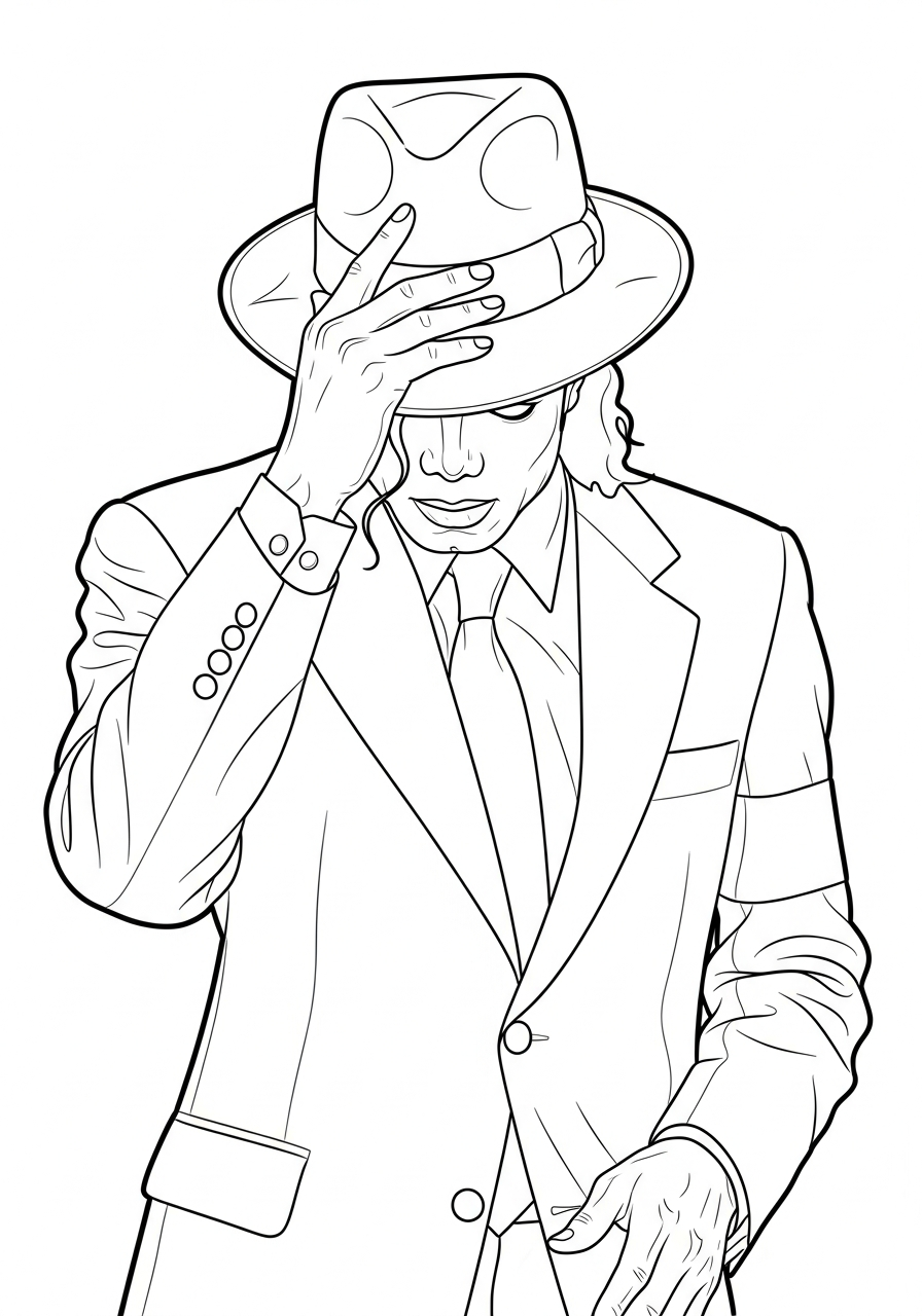 Michael Jackson Coloring Pages 24 Michael Jackson tipping fedora hat coloring page