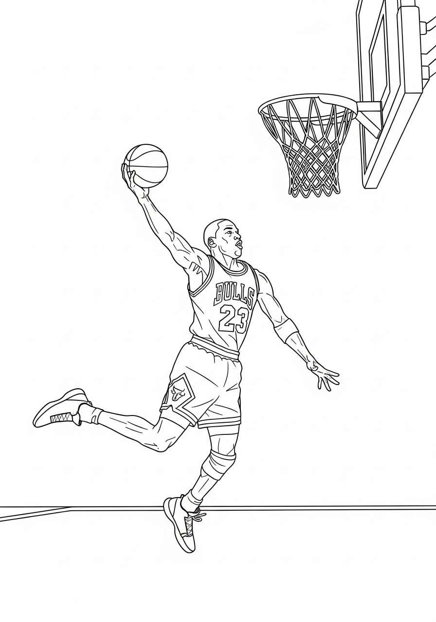 Michael Jordan Coloring Pages 4 Michael Jordan acrobatic layup action coloring page
