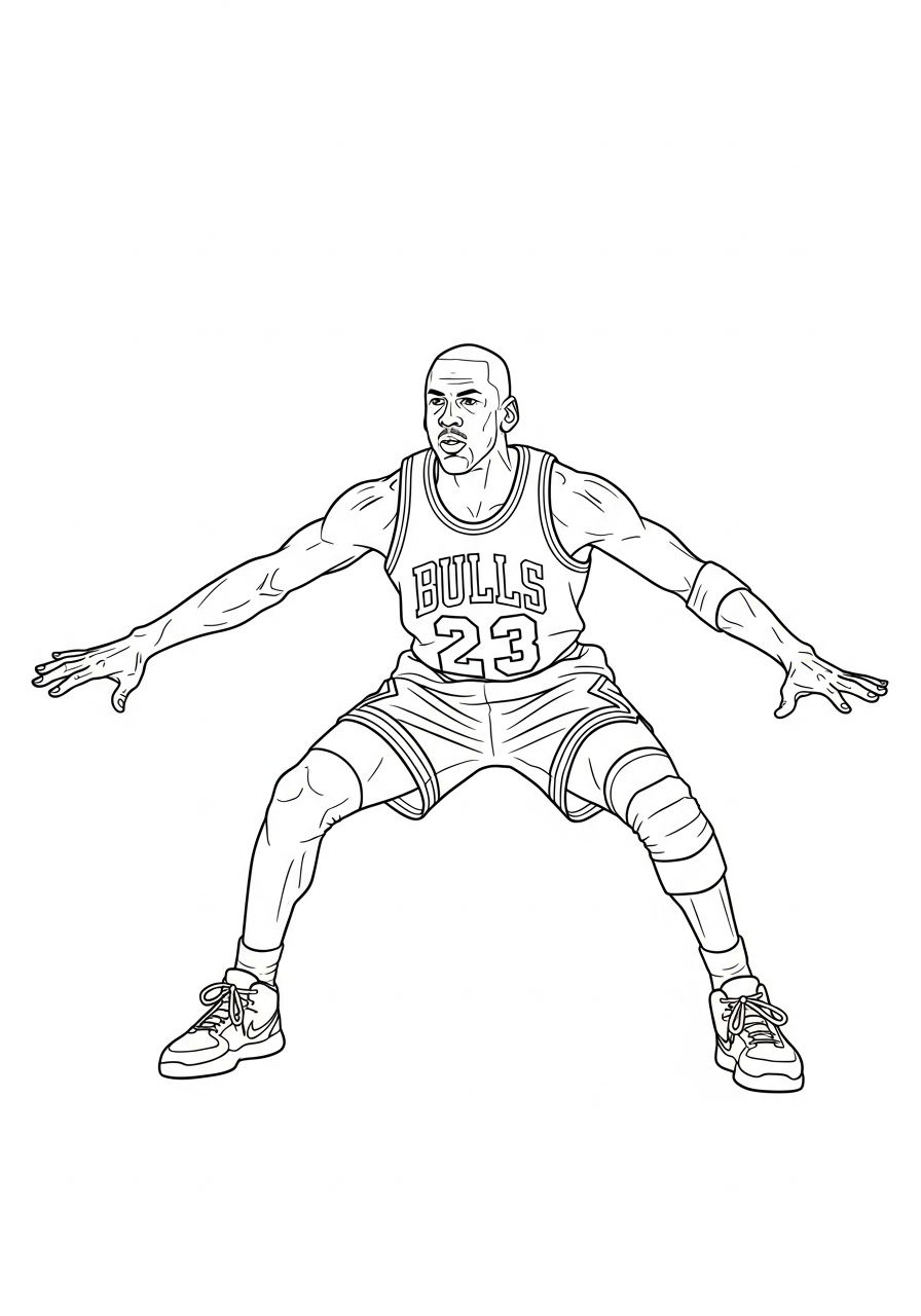 Michael Jordan Coloring Pages 9 Michael Jordan defensive stance basketball coloring page