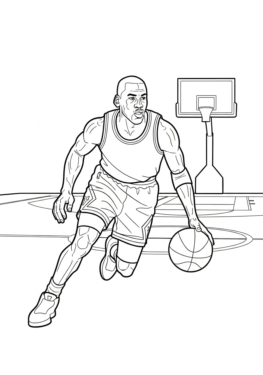 Michael Jordan Coloring Pages 11 Michael Jordan fast dribbling action coloring page