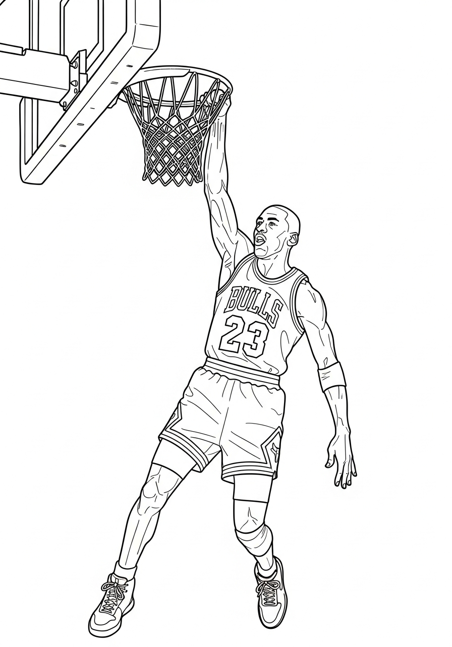 Michael Jordan Coloring Pages 15 Michael Jordan hanging on rim coloring page