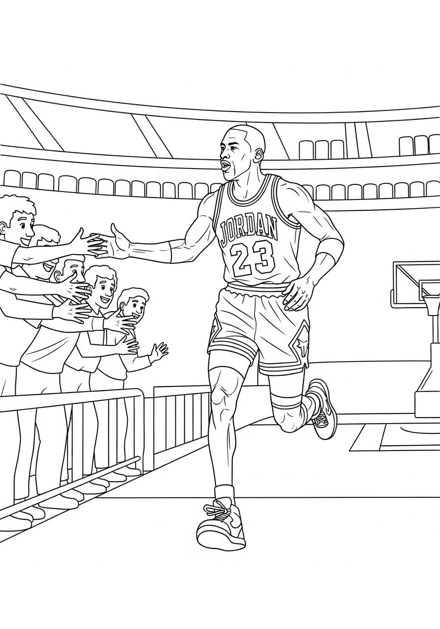Michael Jordan Coloring Pages 16 Michael Jordan high five fans coloring page