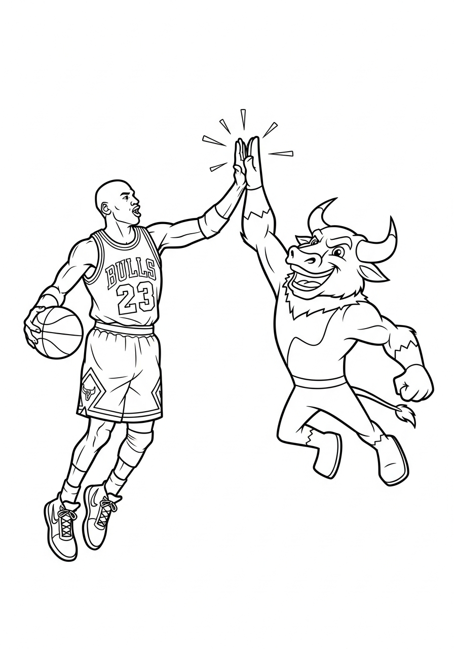 Michael Jordan Coloring Pages 17 Michael Jordan high five mascot coloring page