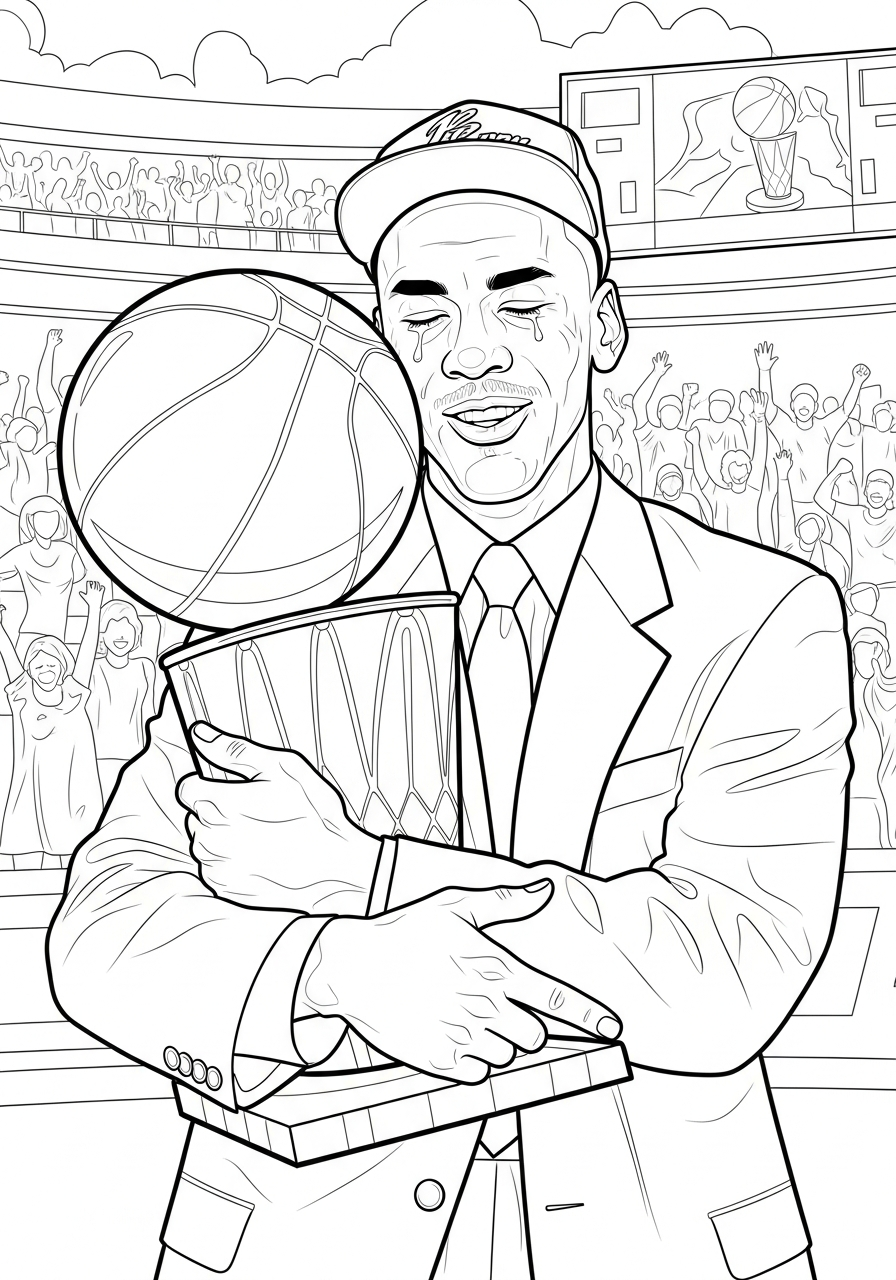 Michael Jordan Coloring Pages 18 Michael Jordan holding championship trophy coloring page