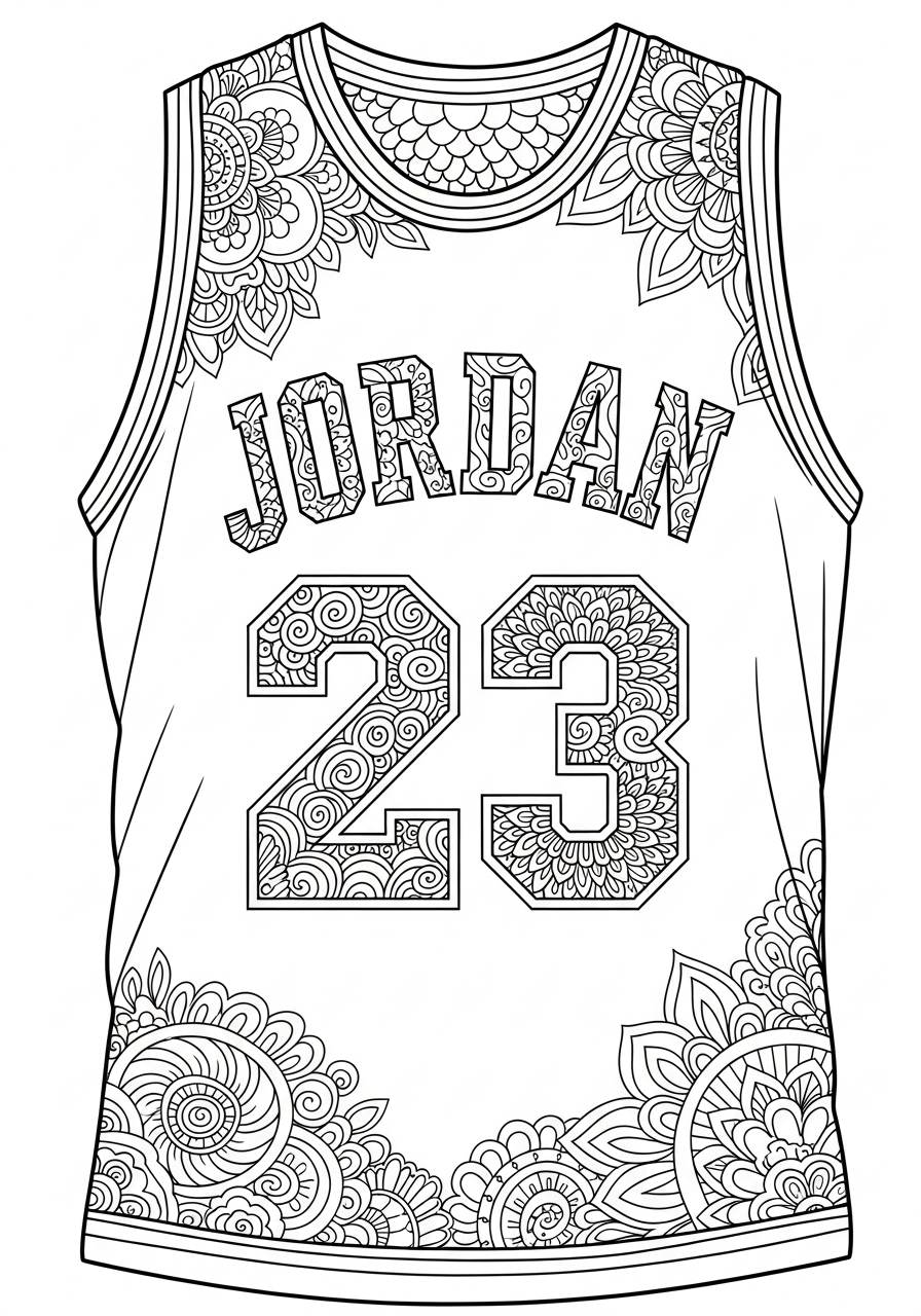 Michael Jordan Coloring Pages 21 Michael Jordan jersey zentangle pattern coloring page