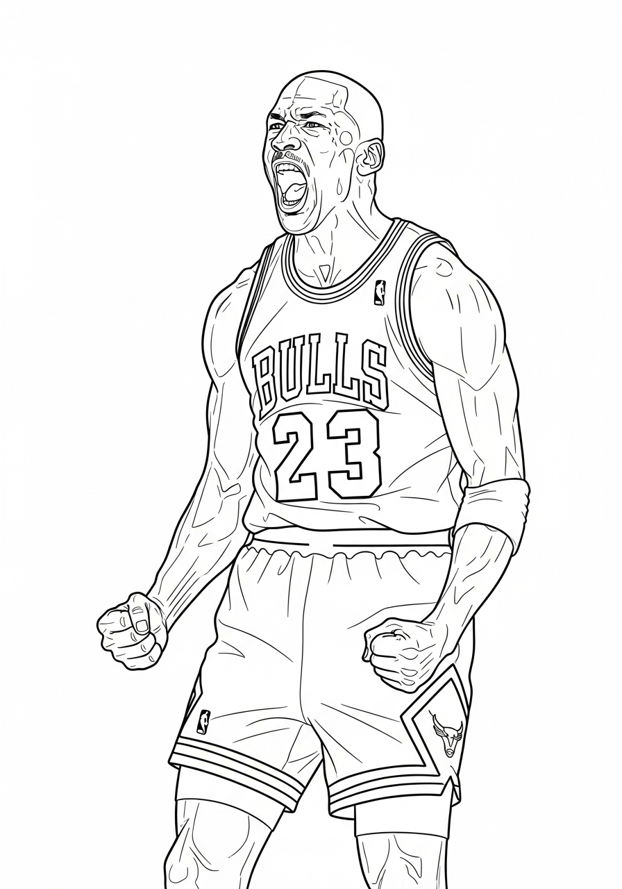 Michael Jordan Coloring Pages 26 Michael Jordan screaming victory celebration coloring page