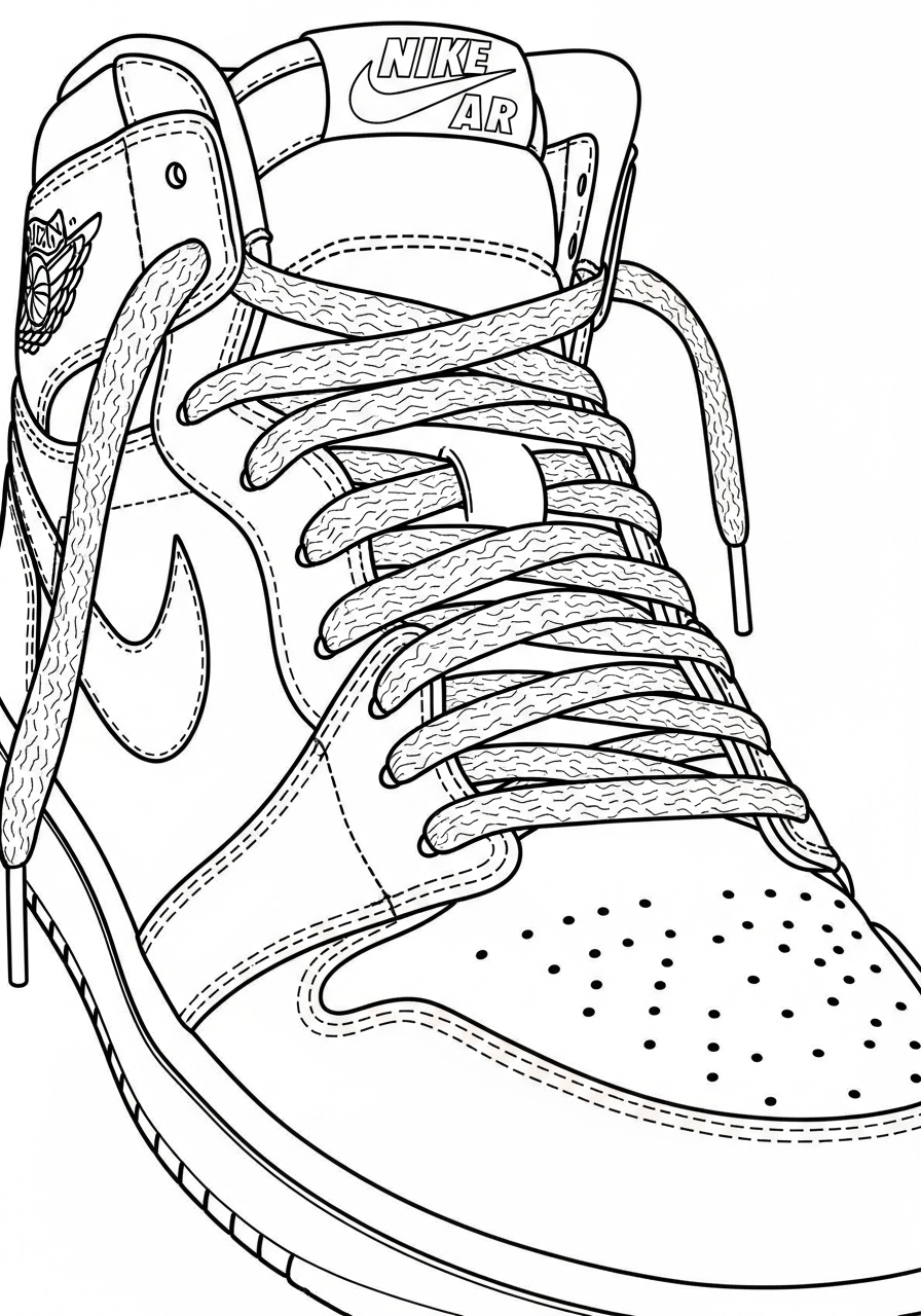 Michael Jordan Coloring Pages 31 Michael Jordan sneaker shoe detail coloring page