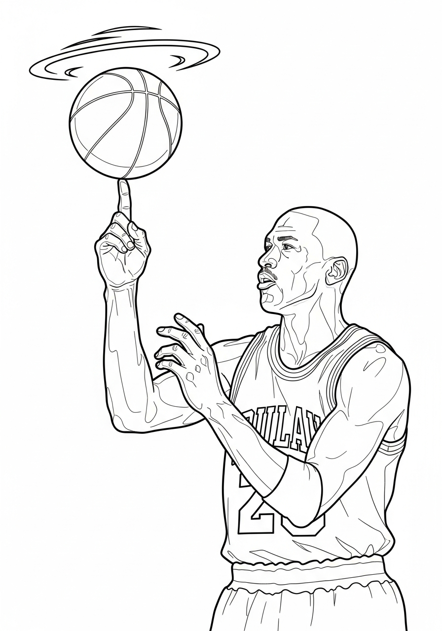 Michael Jordan Coloring Pages 32 Michael Jordan spinning ball trick coloring page