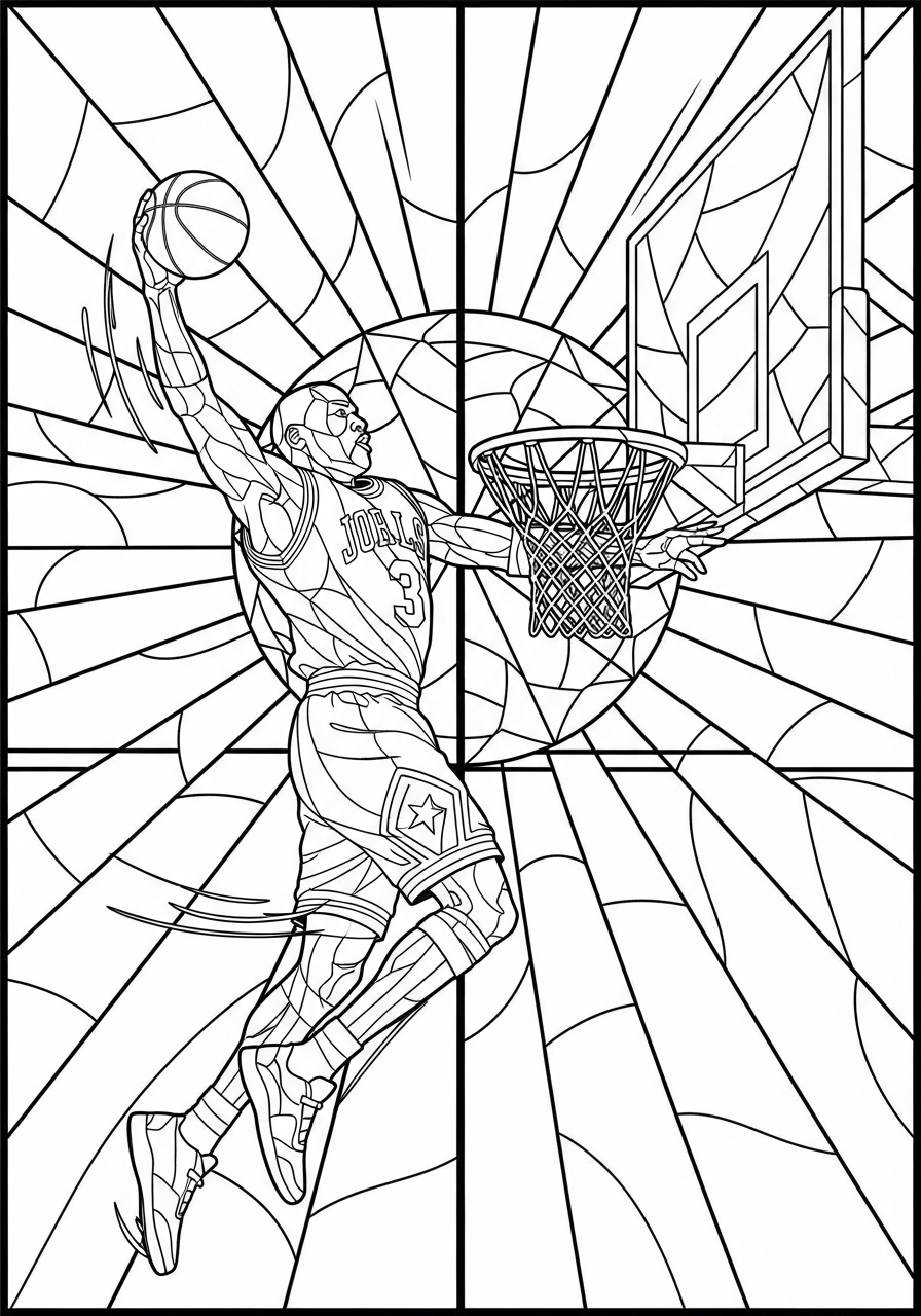 Michael Jordan Coloring Pages 33 Michael Jordan stained glass art coloring page