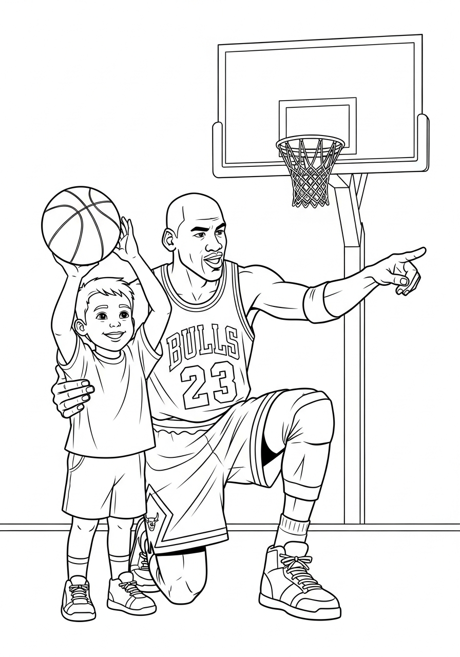 Michael Jordan Coloring Pages 34 Michael Jordan teaching basketball skills coloring page
