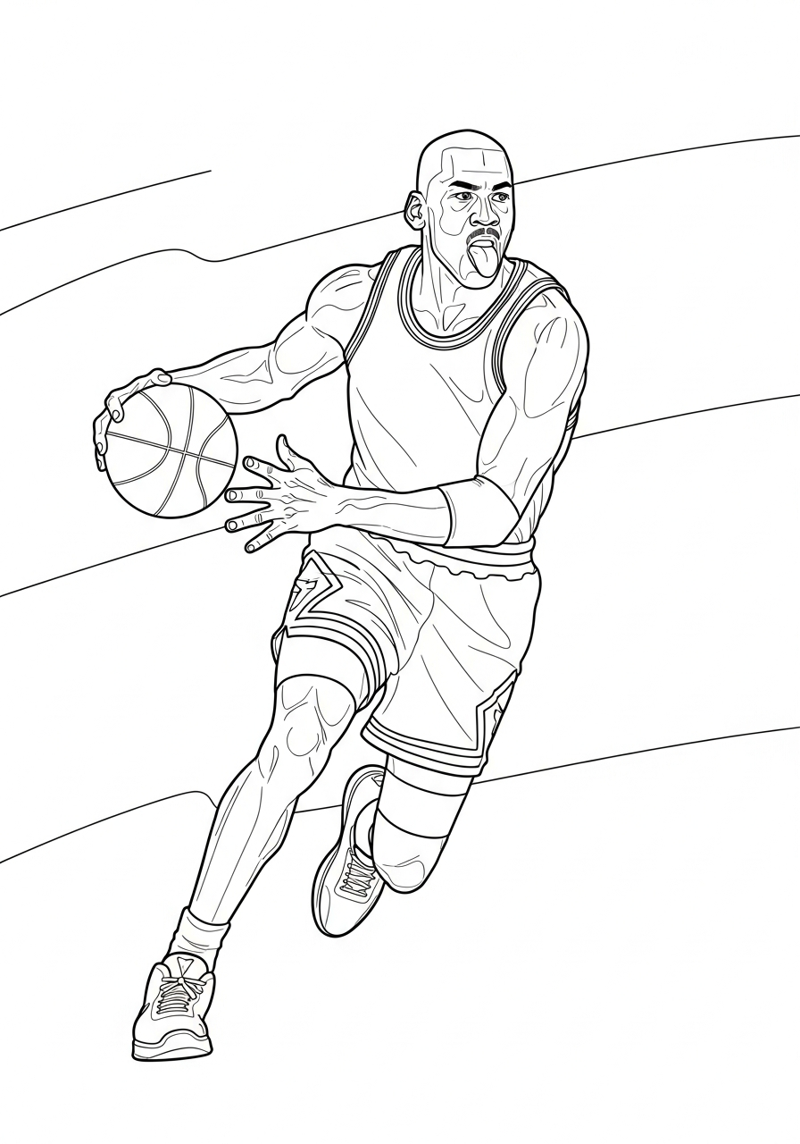 Michael Jordan Coloring Pages 35 Michael Jordan tongue out dunking coloring page