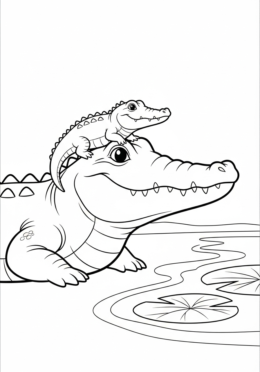 Alligator Coloring Pages 27 Mom and baby alligator hug coloring page