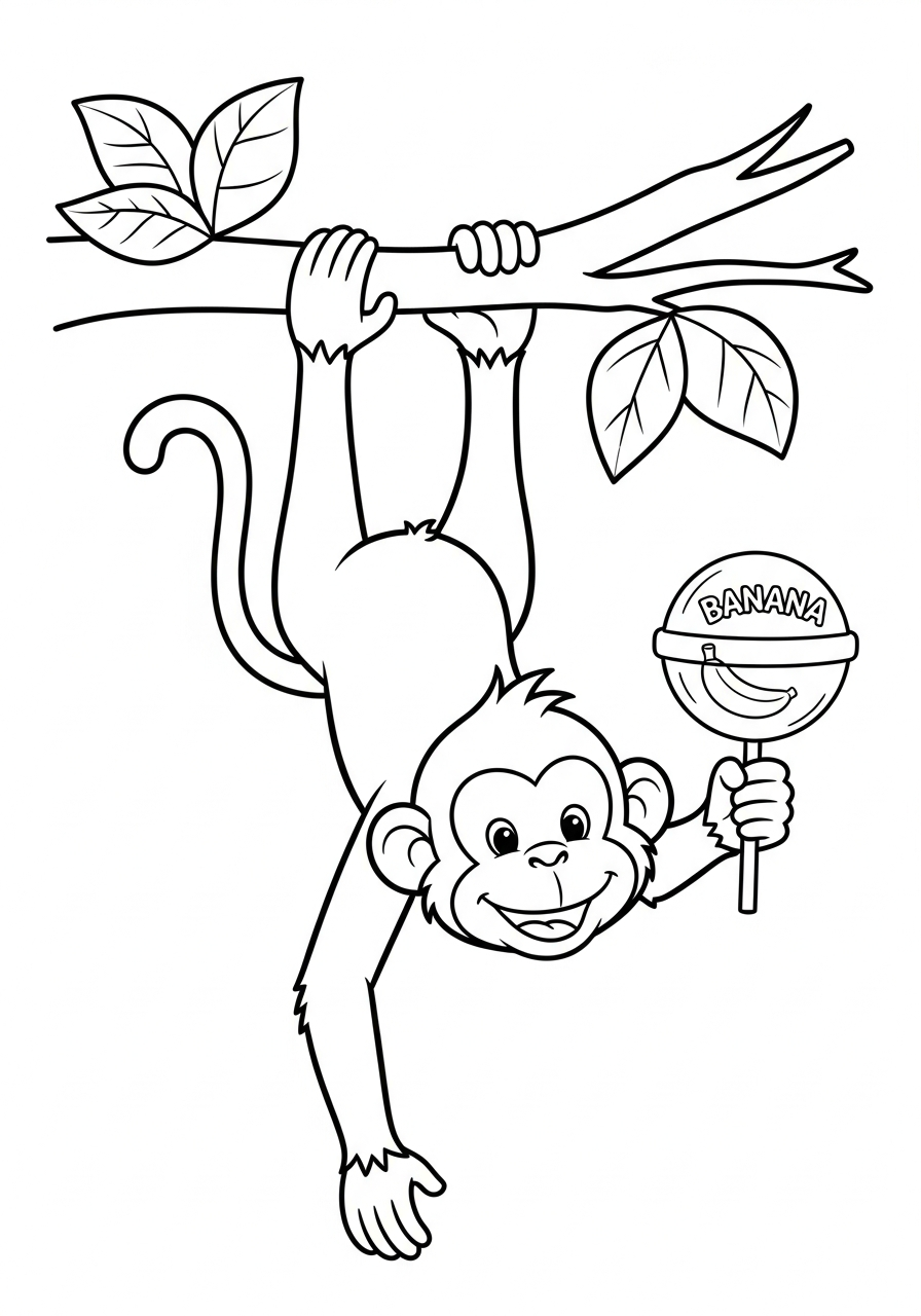 Lollipop Coloring Pages 25 Monkey holding banana flavored lollipop coloring page