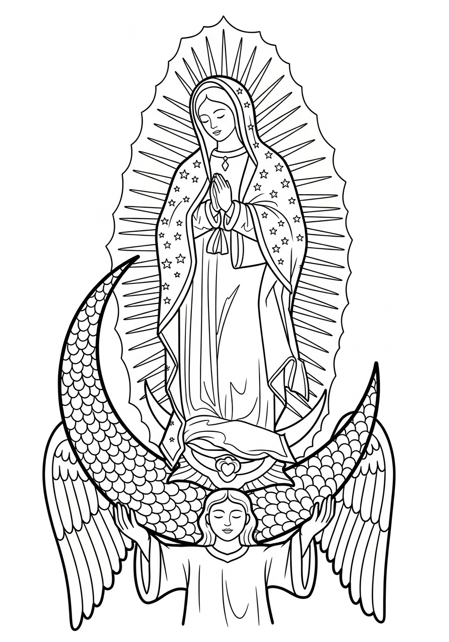 Our Lady of Guadalupe Coloring Pages 15 Moon beneath Our Lady of Guadalupe coloring page