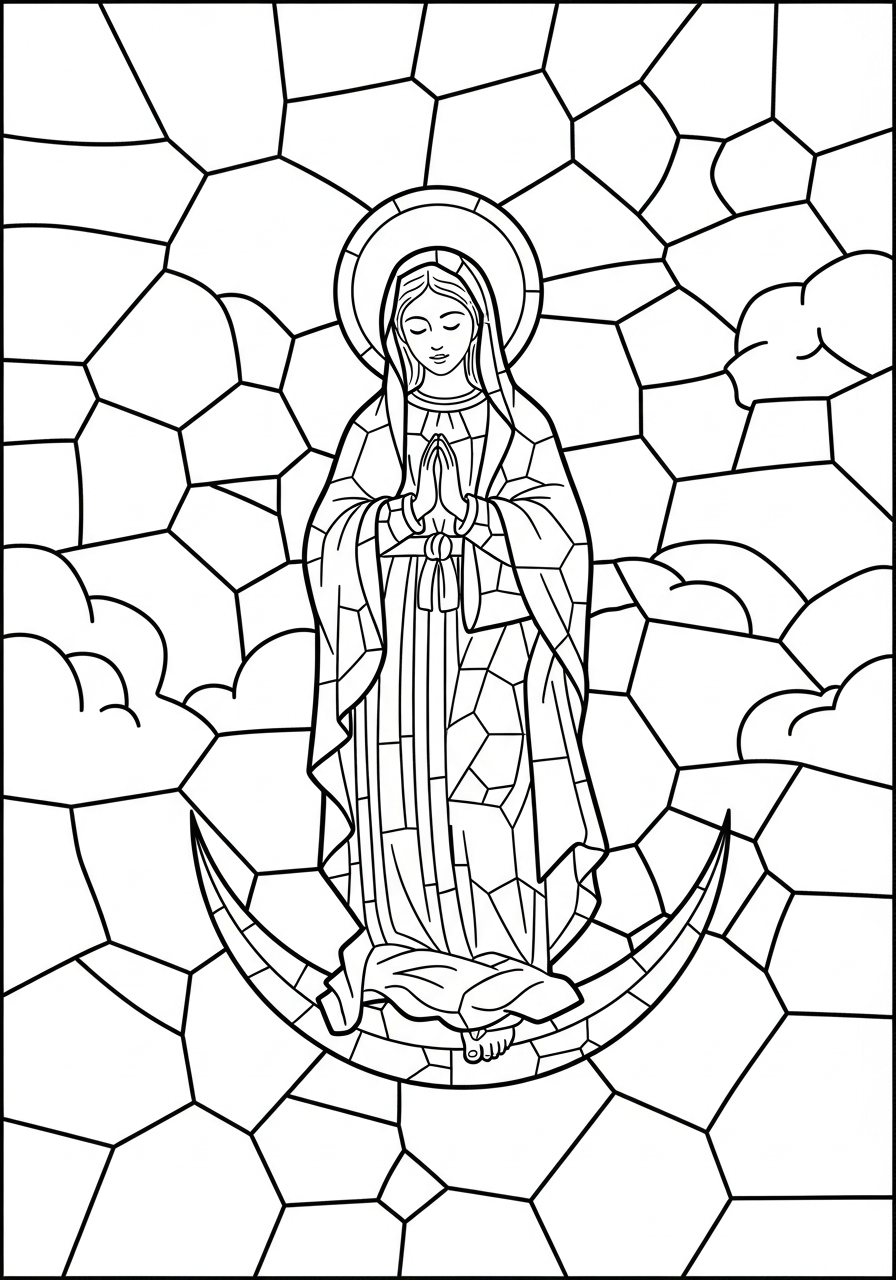 Mosaic tile style Immaculate Conception coloring page