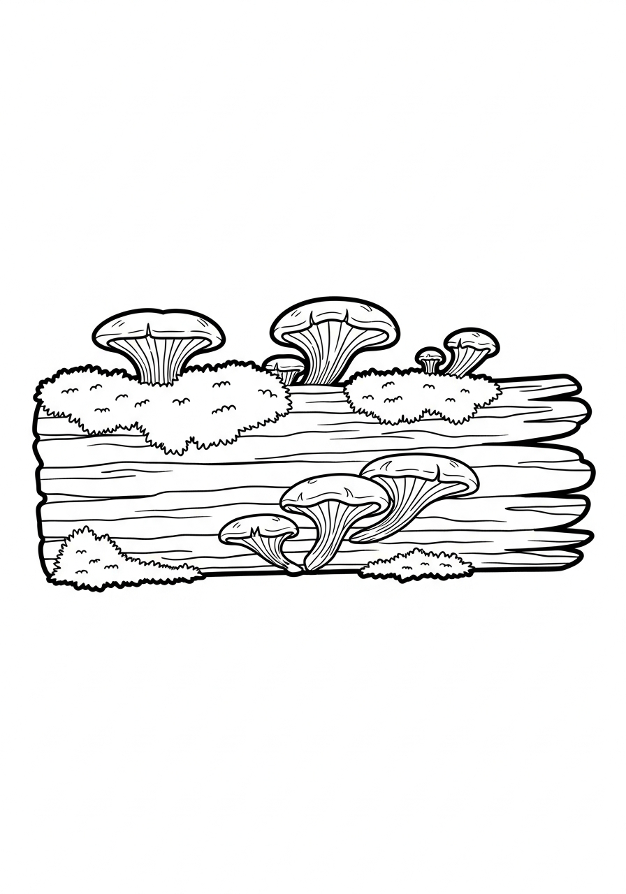 Mushroom Coloring Pages 23 Mossy log with shelf fungi growing coloring page