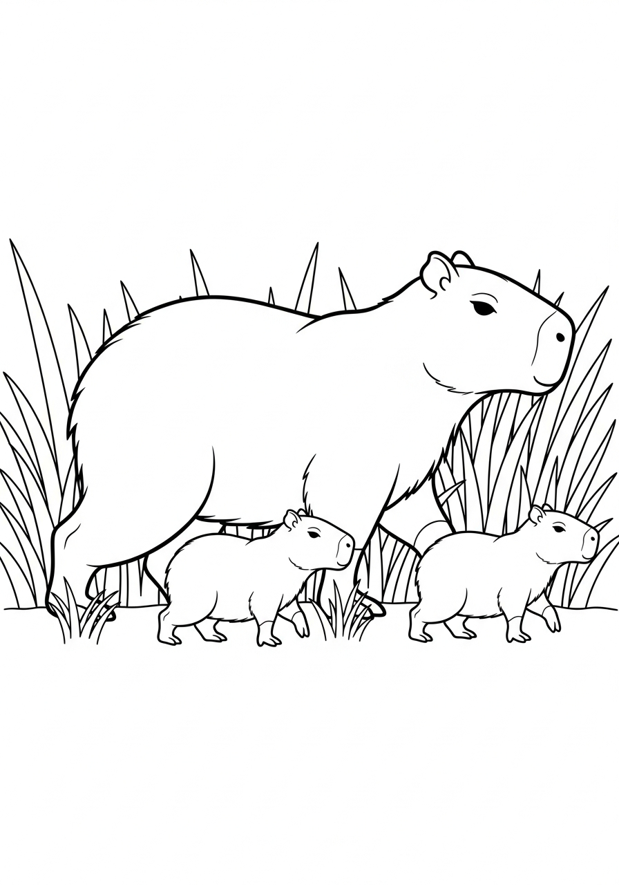 Capybara Coloring Pages 24 Mother and baby capybara coloring page