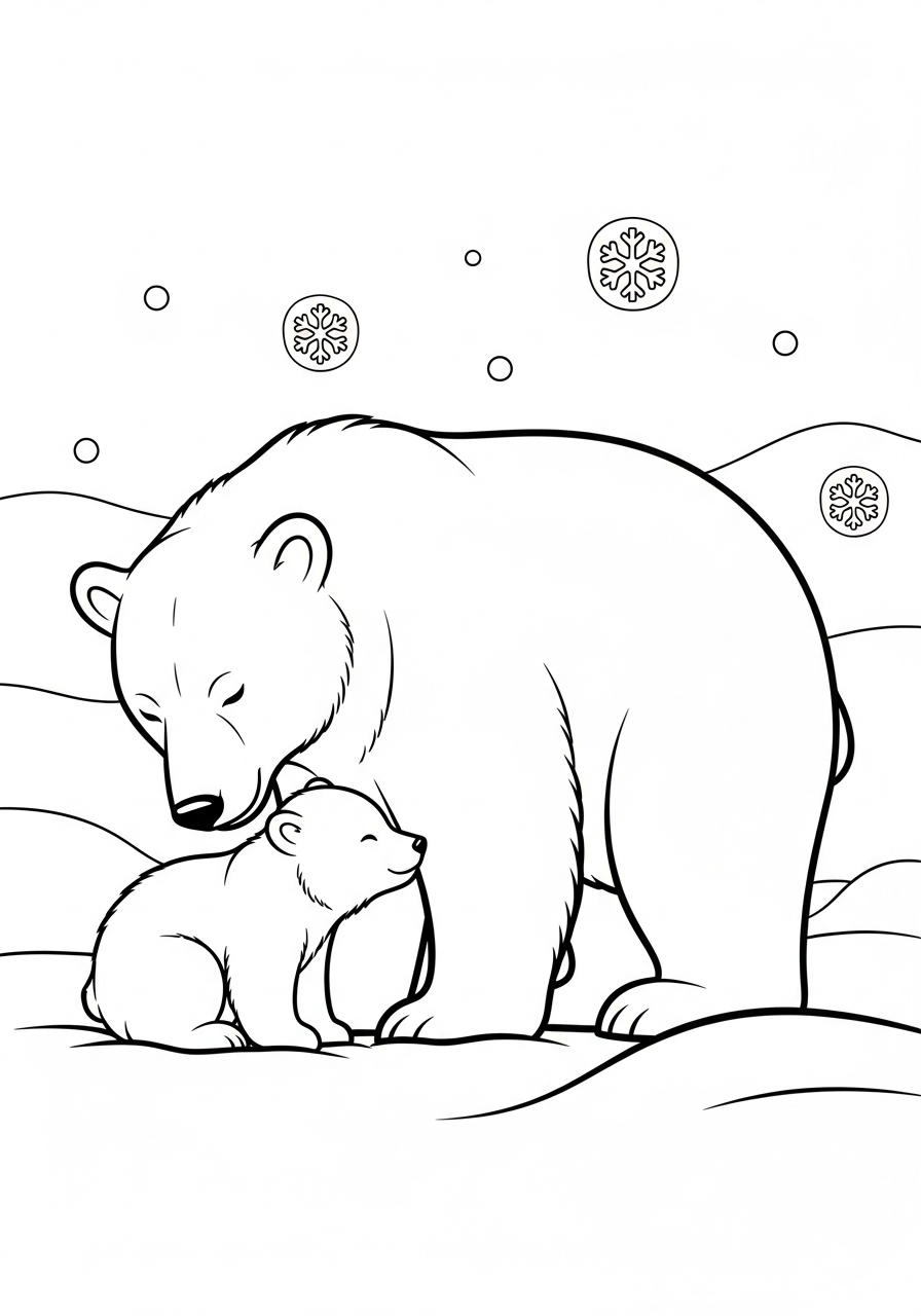 Polar Bear Coloring Pages 11 Mother bear and cub hugging coloring page