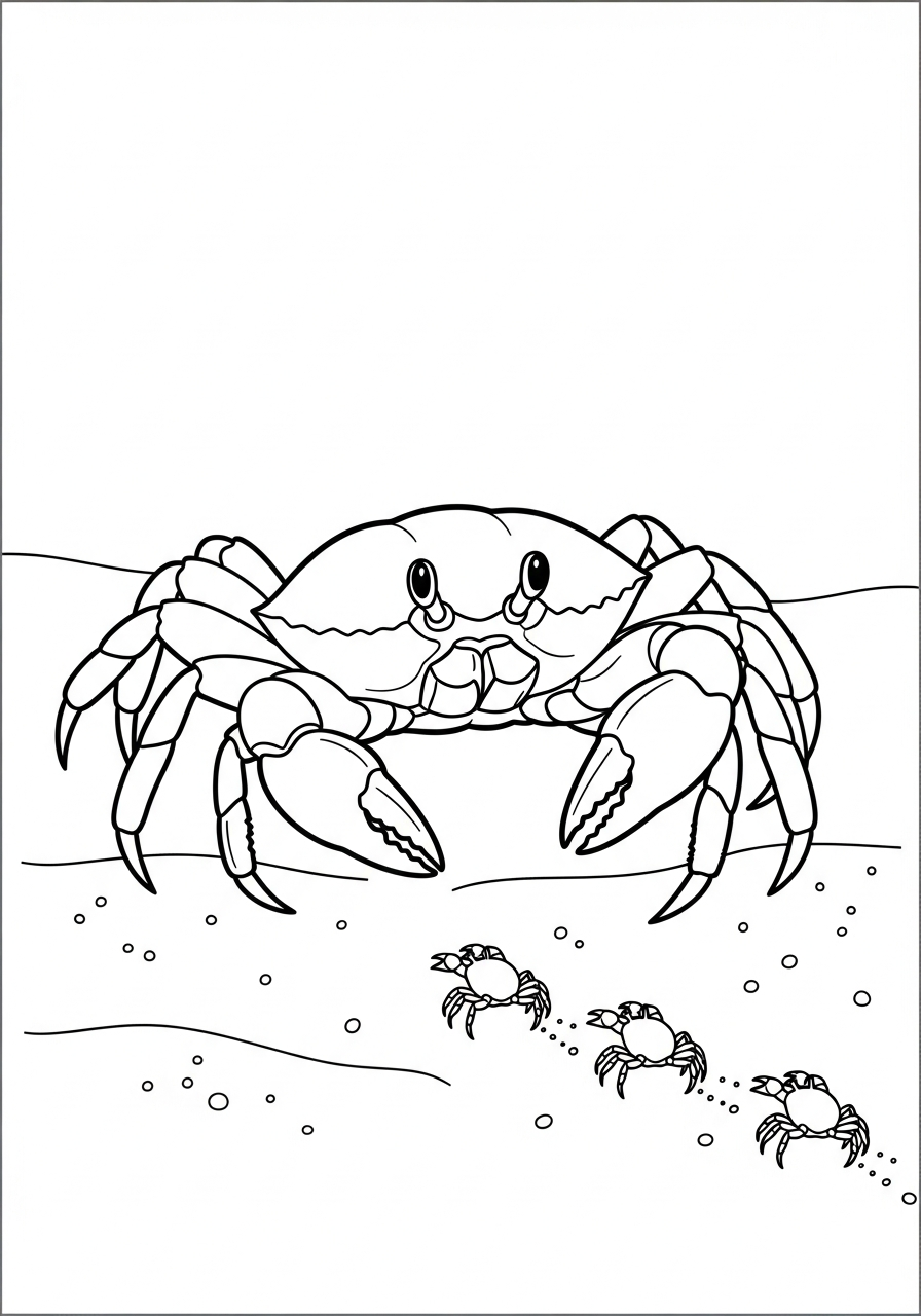 Crab Coloring Pages 24 Mother crab and babies coloring page
