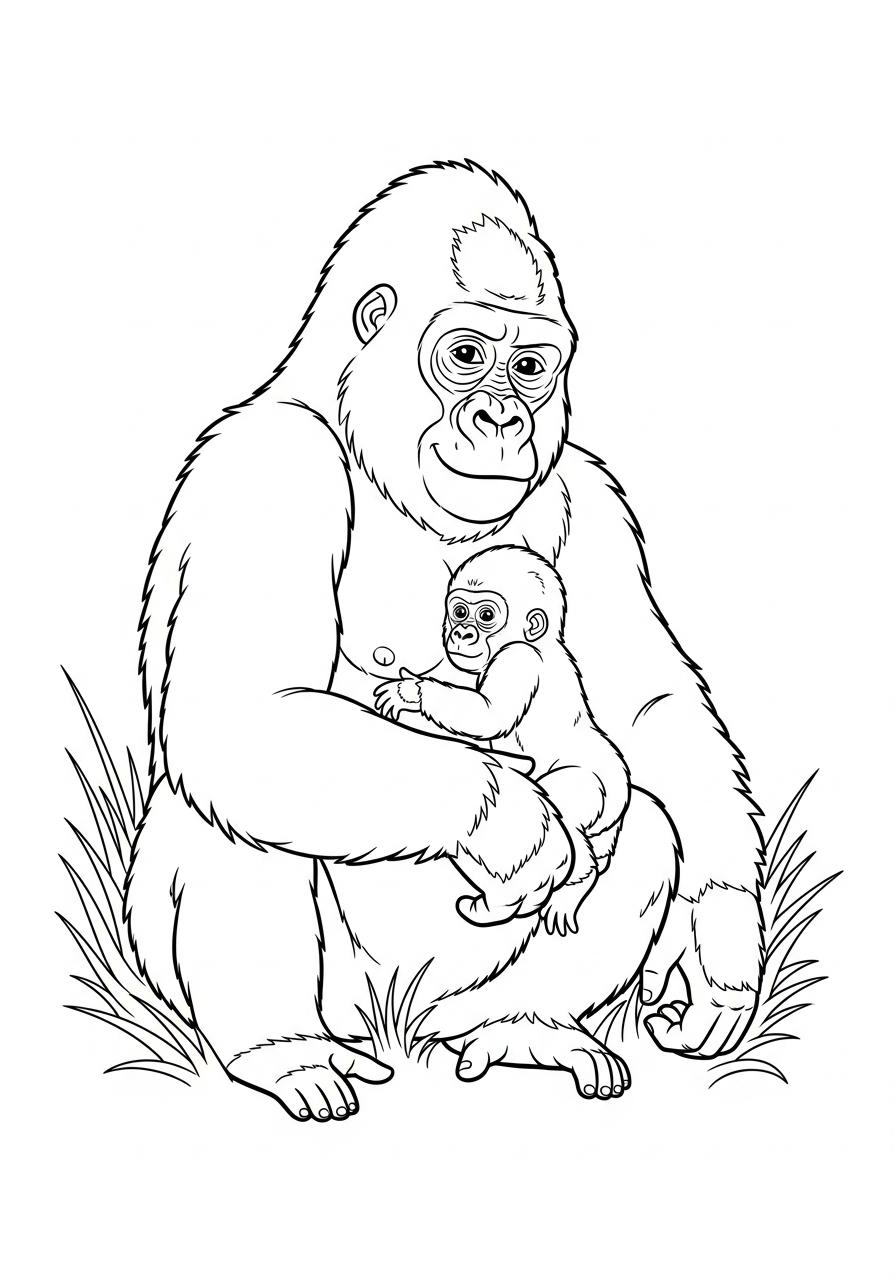Gorilla Coloring Pages 20 Mother gorilla hugging baby coloring page