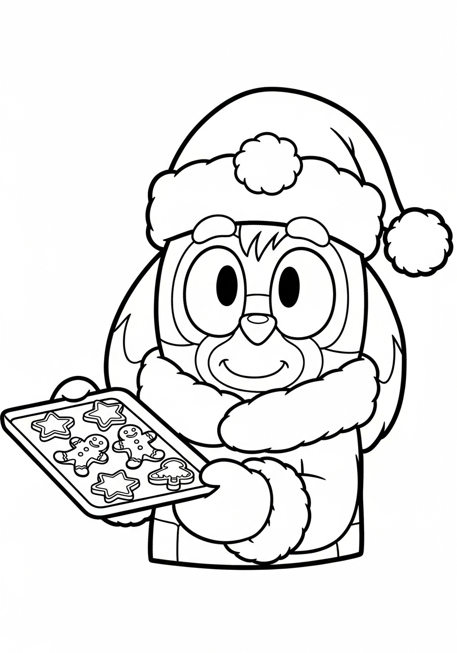 Bluey Christmas Coloring Pages 18 Mum Chilli holding Christmas cookies coloring page