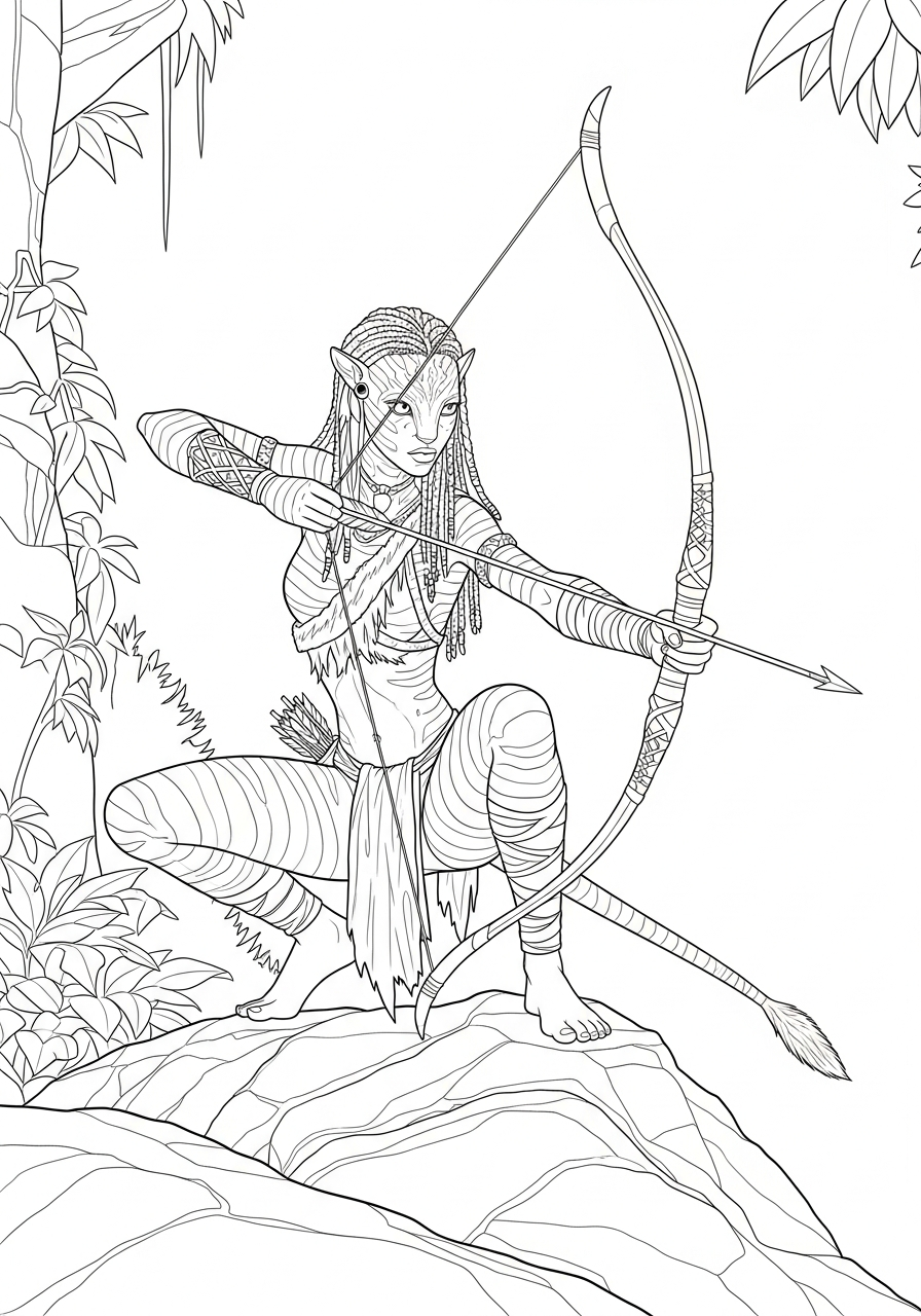 Neytiri with bow Avatar 3 coloring page
