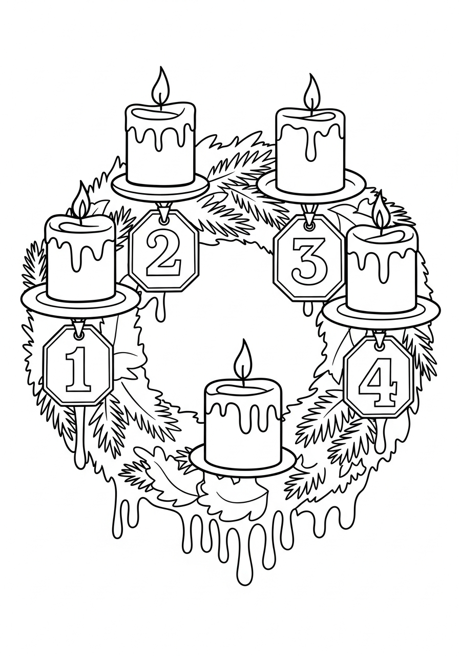 Advent Wreath Coloring Pages 18 Numbered candles countdown Advent Wreath coloring page