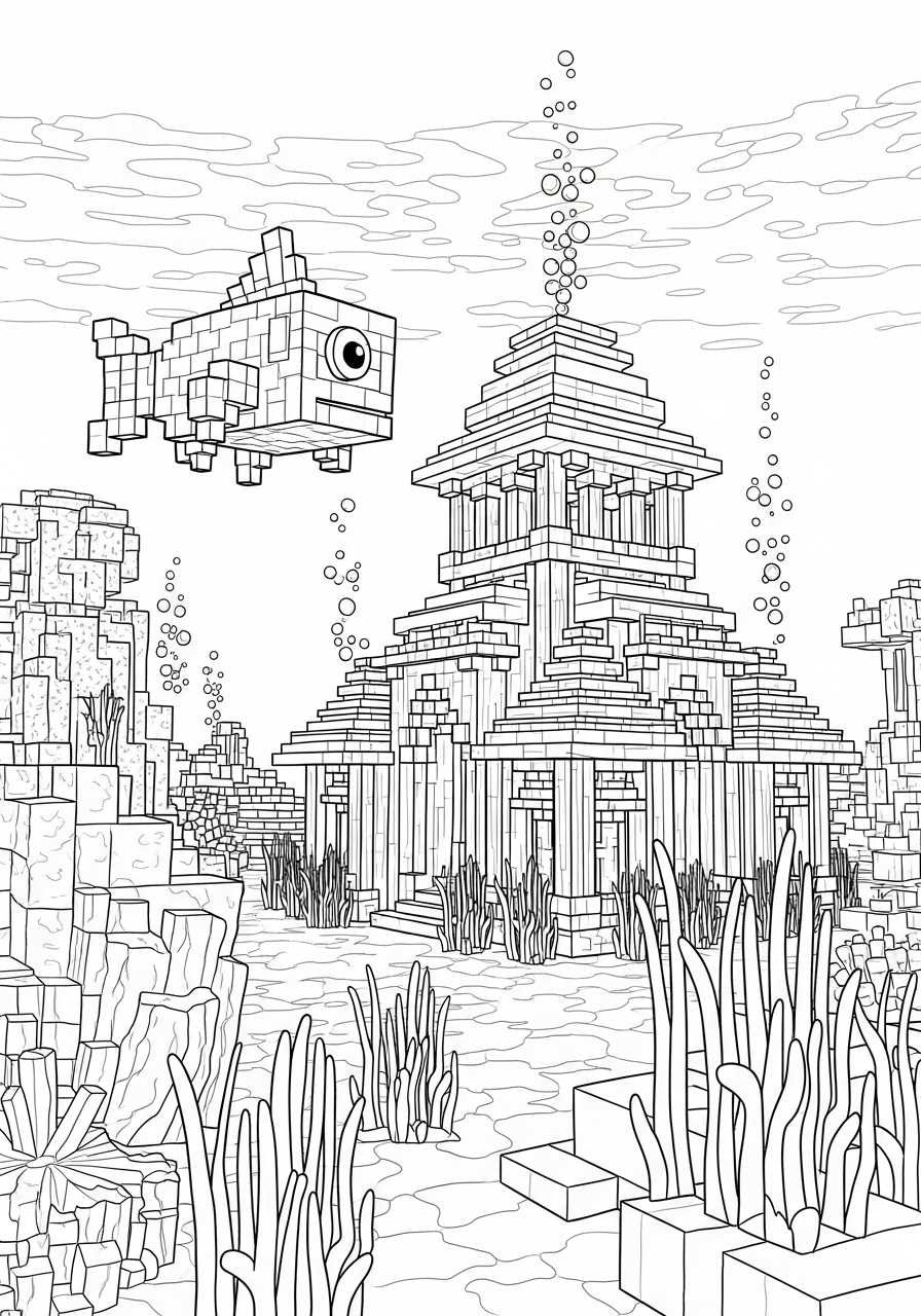 Minecraft Coloring Pages 13 Ocean monument guardian Minecraft coloring page