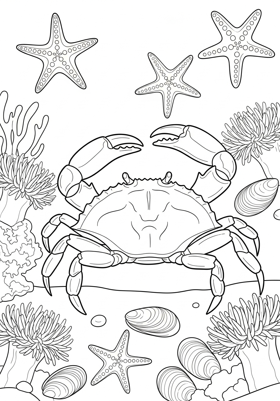 Crab Coloring Pages 26 Ocean tide pool crab coloring page