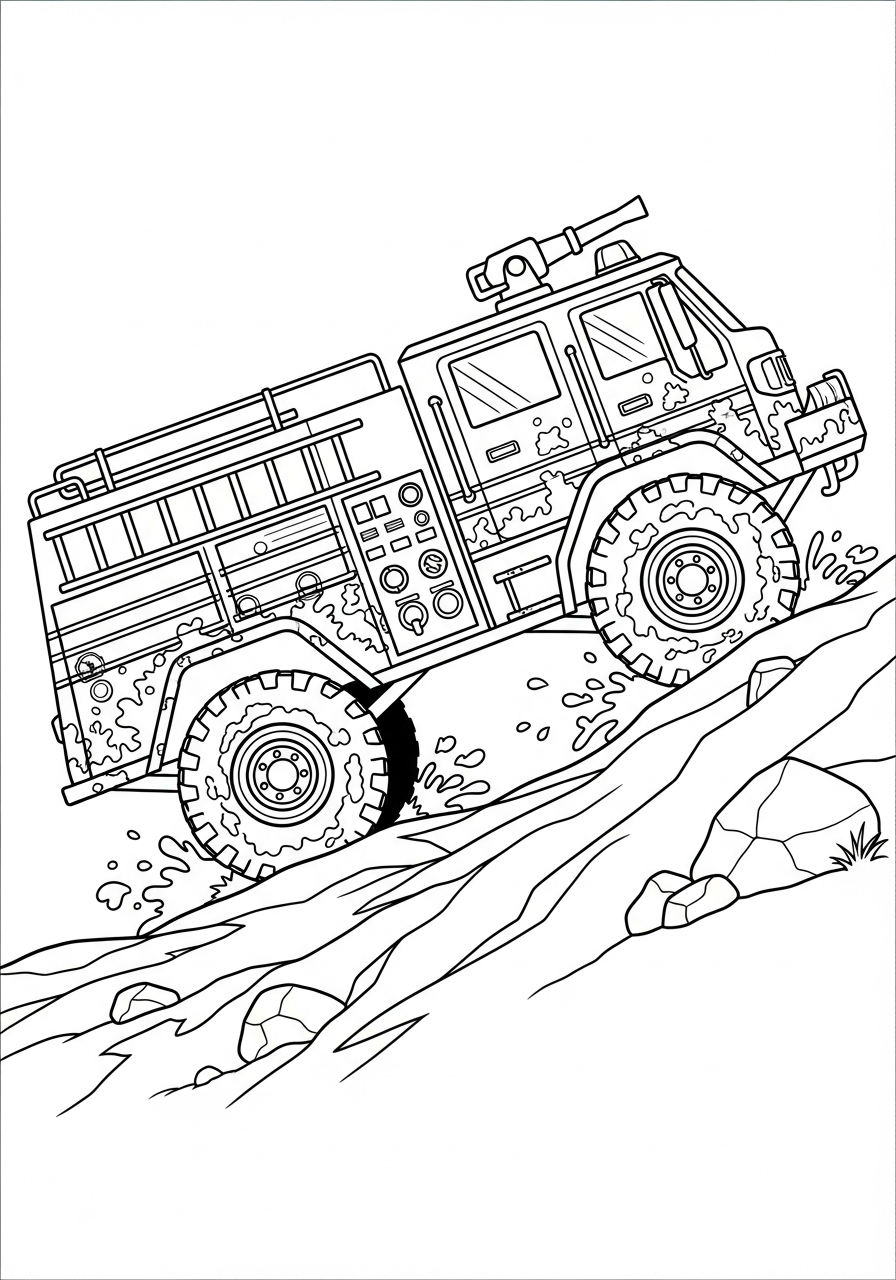 Fire Truck Coloring Pages 16 Off-road mud climbing fire truck coloring page
