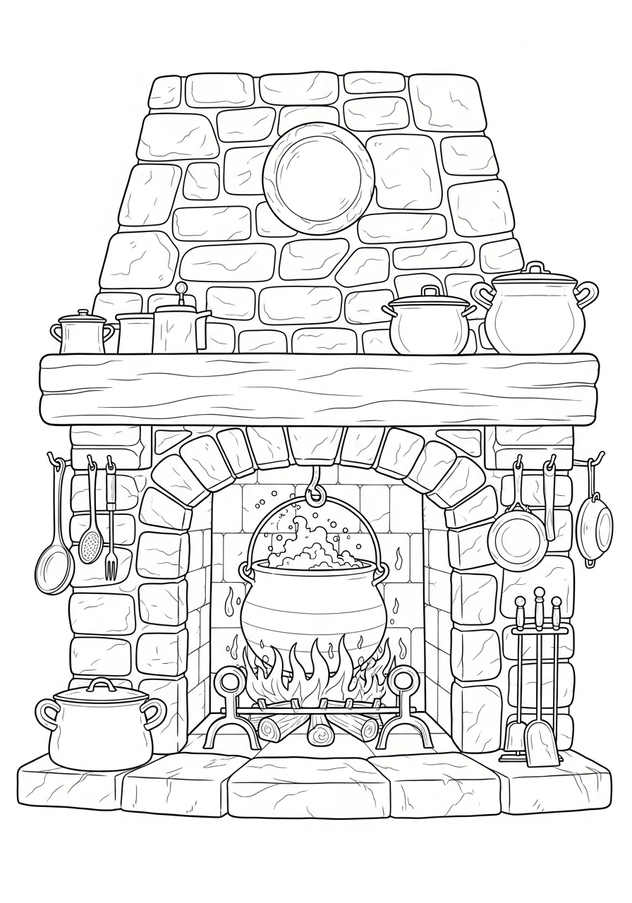 Castle Coloring Pages 13 Old stone castle kitchen cooking coloring page