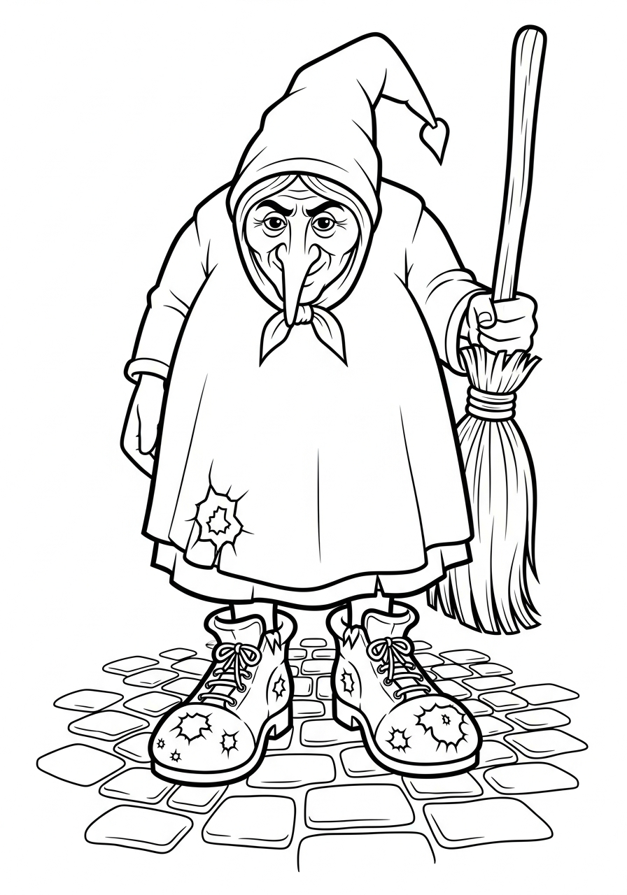 La Befana Coloring Pages 20 Old witch with broken shoes coloring page