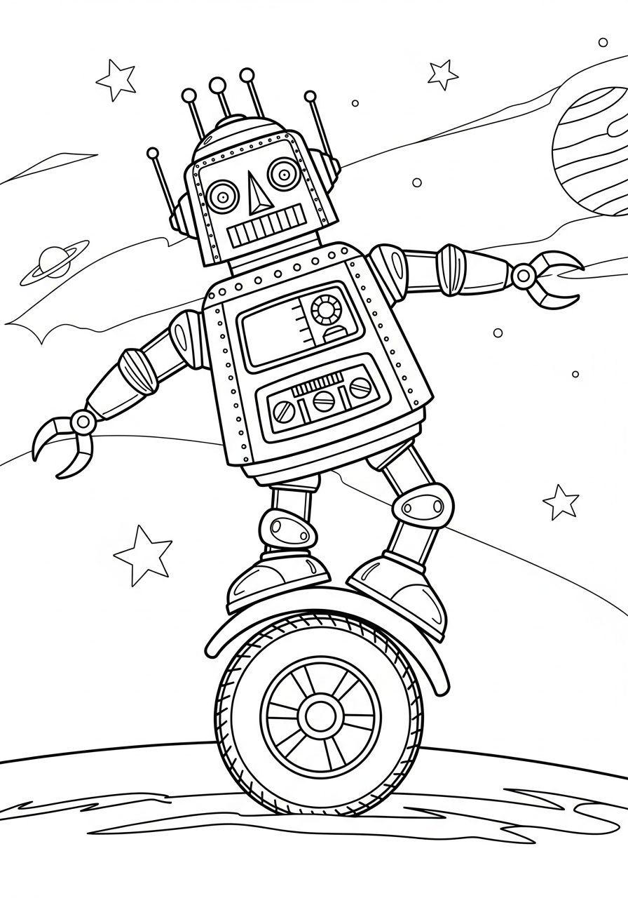 Robot Coloring Pages 24 One wheeled retro robot coloring page