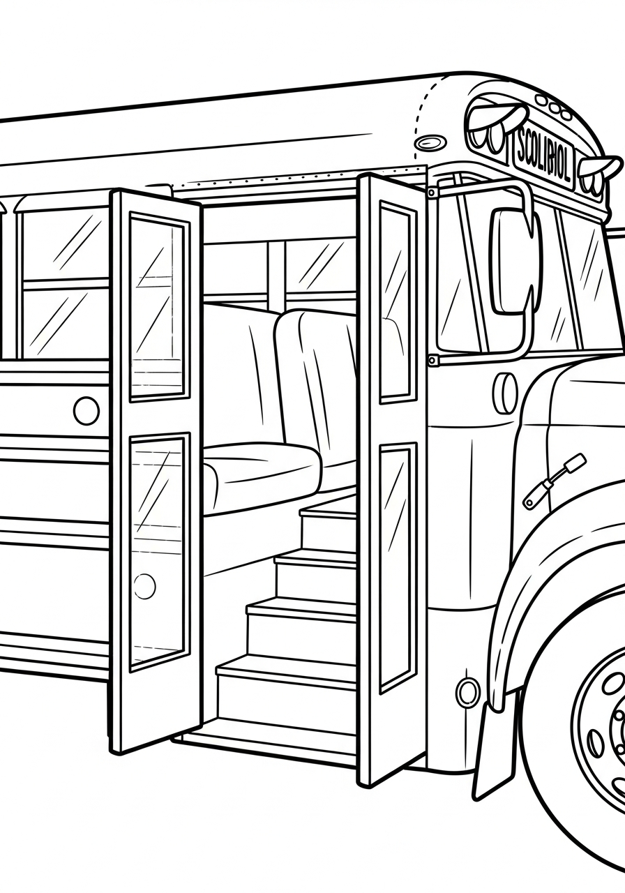 School Bus Coloring Pages 17 Open doors on School Bus coloring page