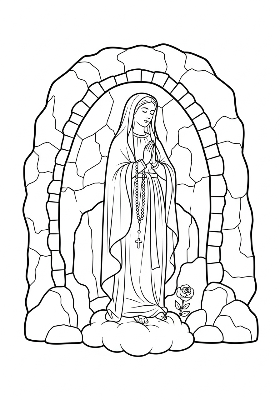 Our Lady appearing in grotto coloring page