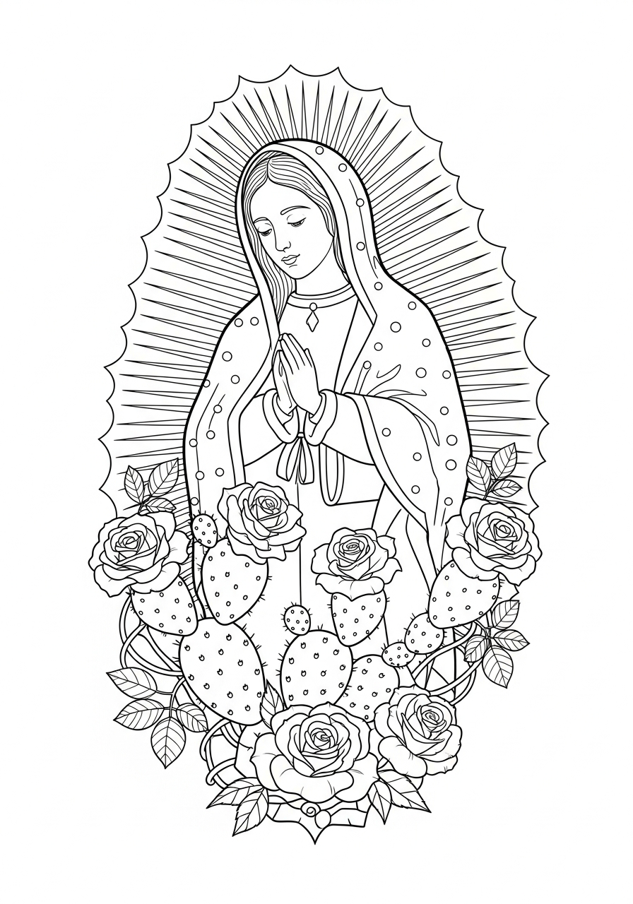Our Lady of Guadalupe Coloring Pages 17 Our Lady of Guadalupe cactus roses coloring page
