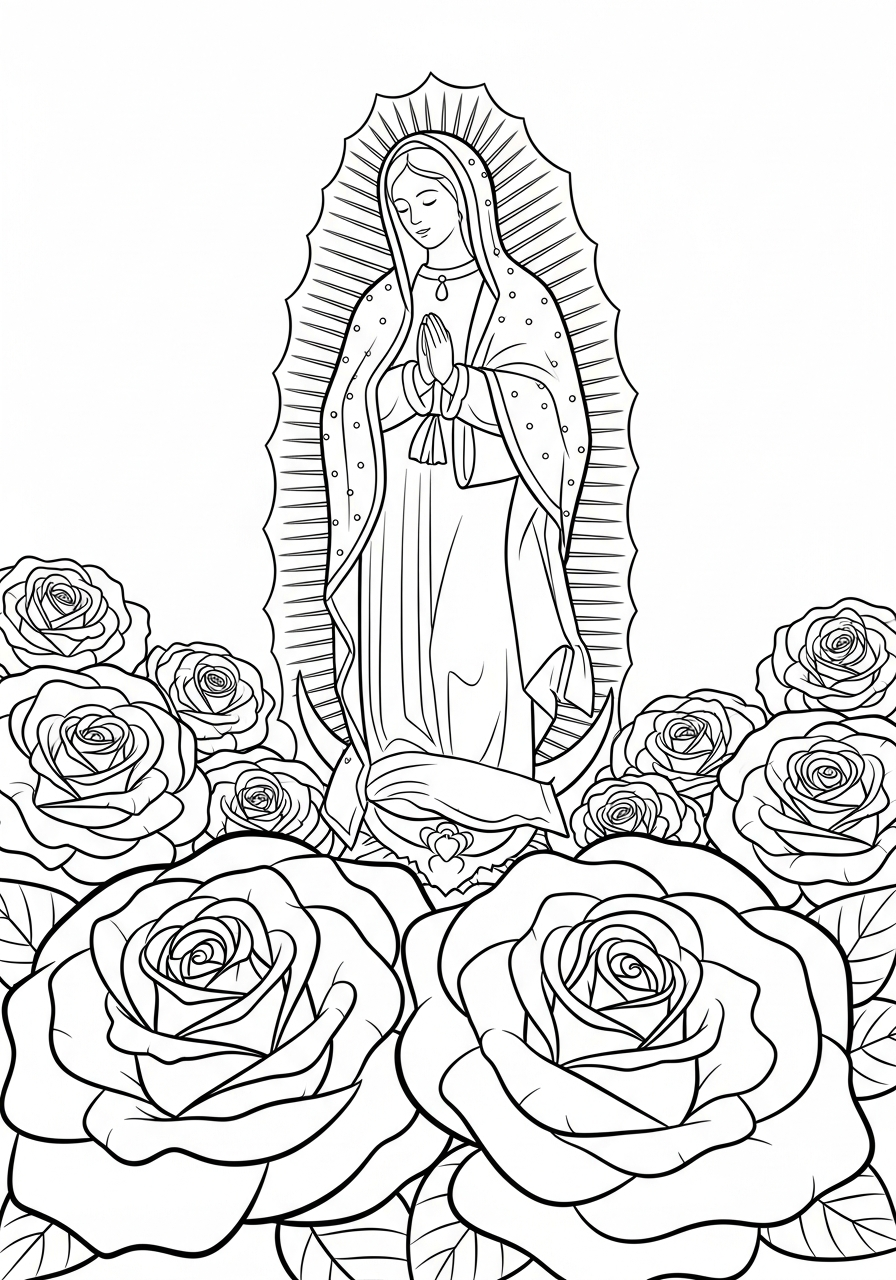 Our Lady of Guadalupe Coloring Pages 18 Our Lady of Guadalupe floral scene coloring page