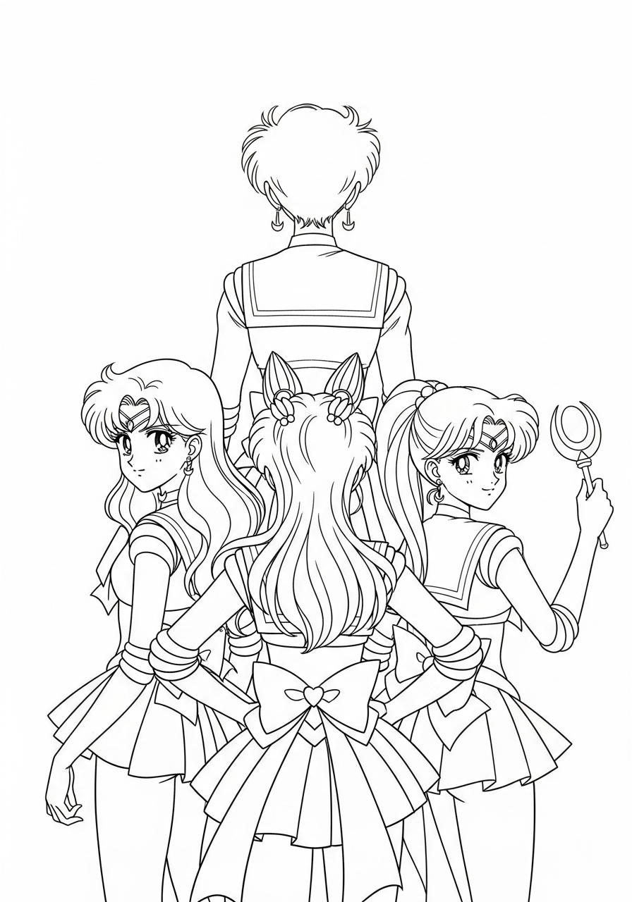 Sailor Moon Coloring Pages 10 Outer Sailor Guardians team coloring page