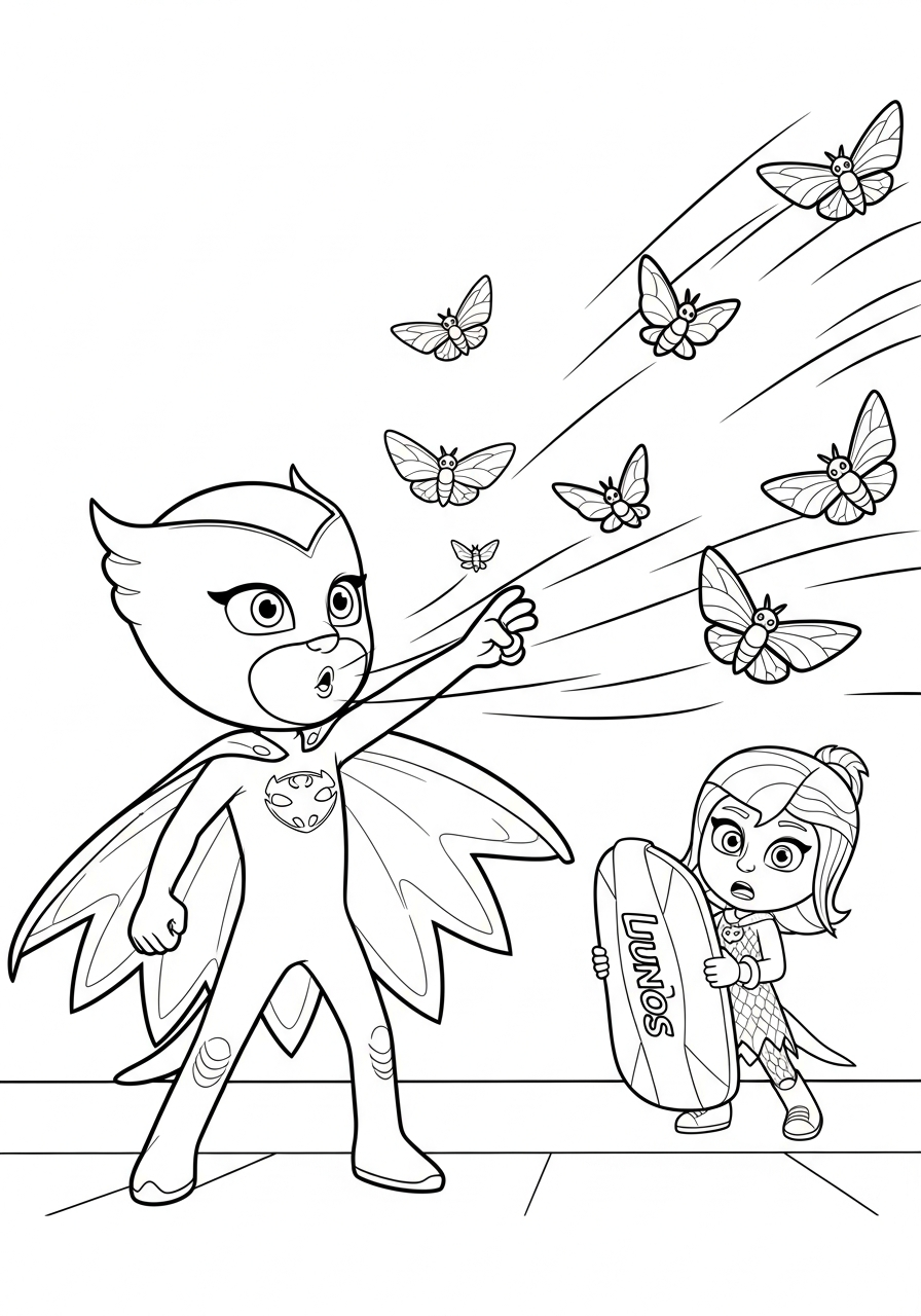 PJ Mask Coloring Pages 19 Owlette using wing wind magic coloring page