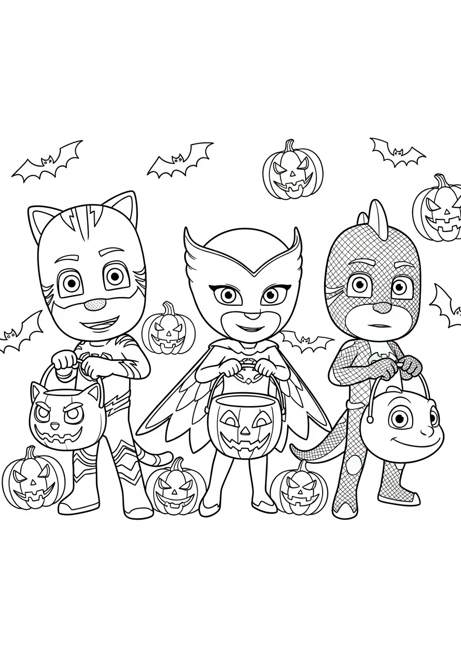 PJ Mask Coloring Pages 20 PJ Masks Halloween trick treat coloring page