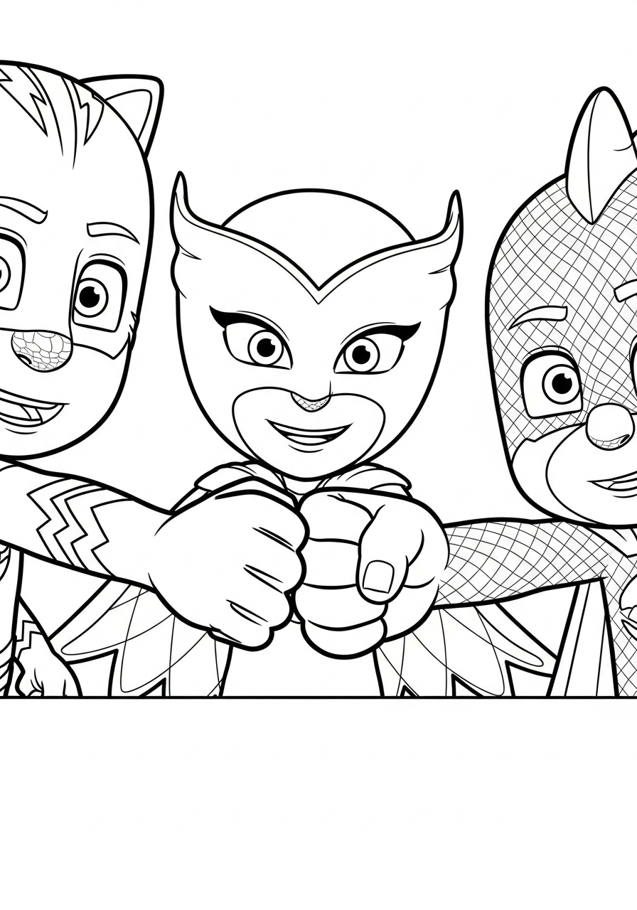 PJ Mask Coloring Pages 21 PJ Masks team fist bump coloring page