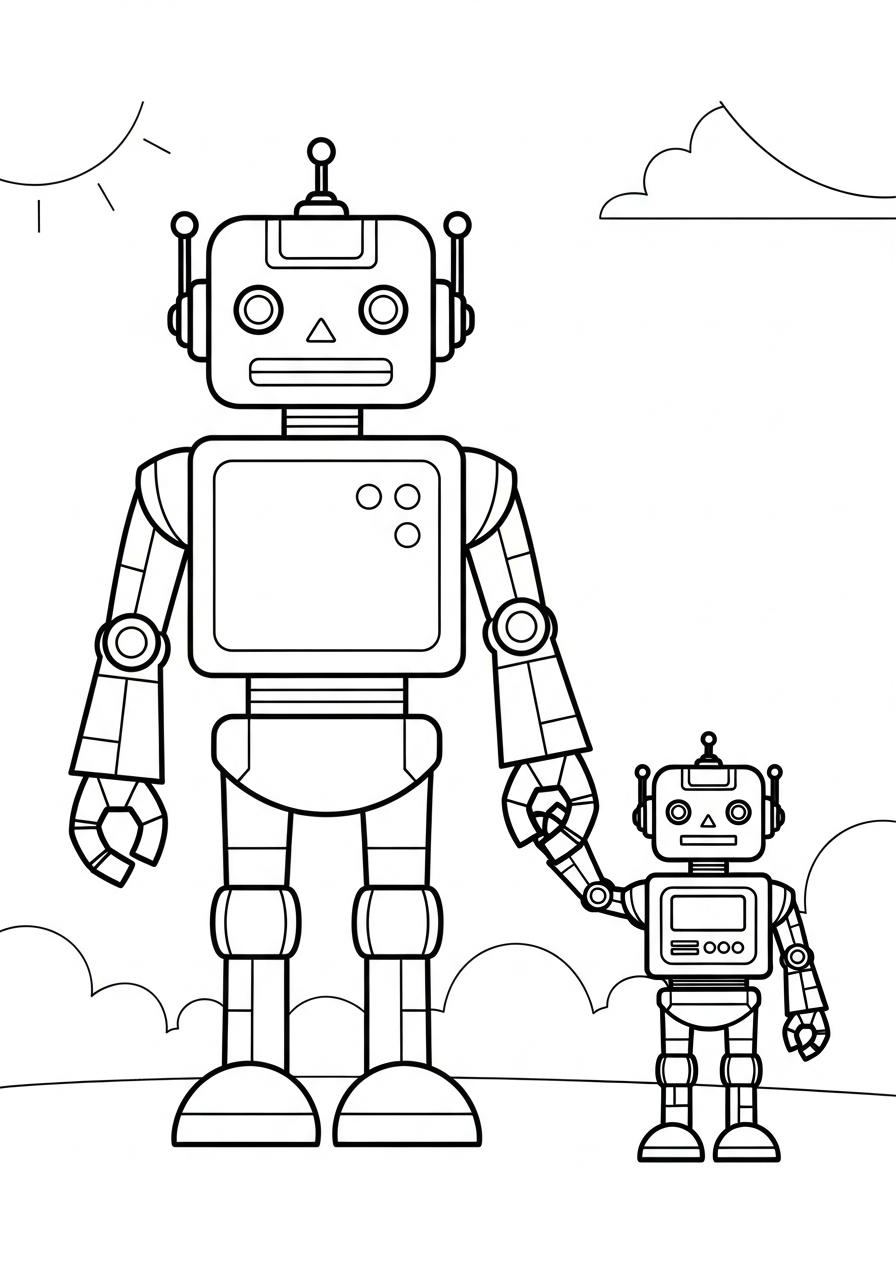 Robot Coloring Pages 26 Parent and child robot family coloring page
