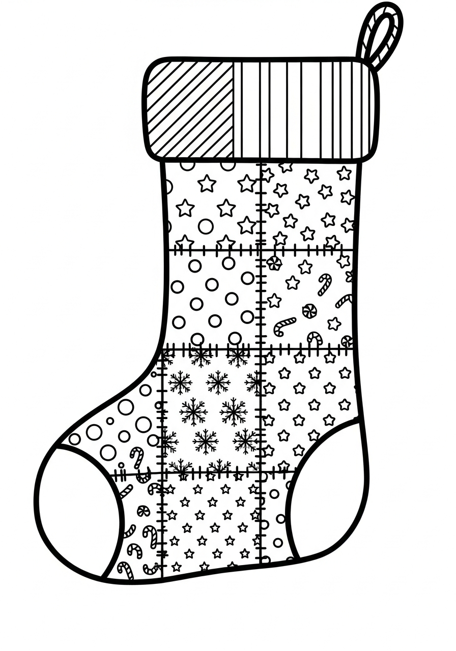 Patchwork fabric square Christmas Stocking coloring page