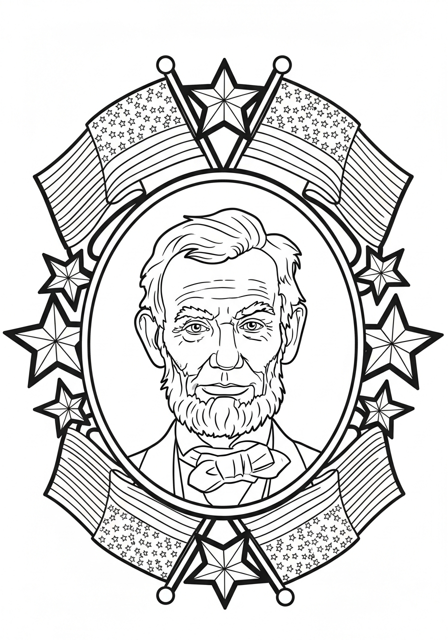 Abraham Lincoln Coloring Pages 19 Patriotic Abraham Lincoln with flags coloring page