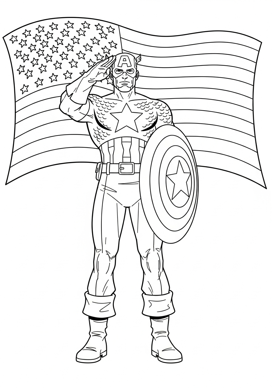 Captain America Coloring Pages 25 Patriotic Captain America saluting flag coloring page