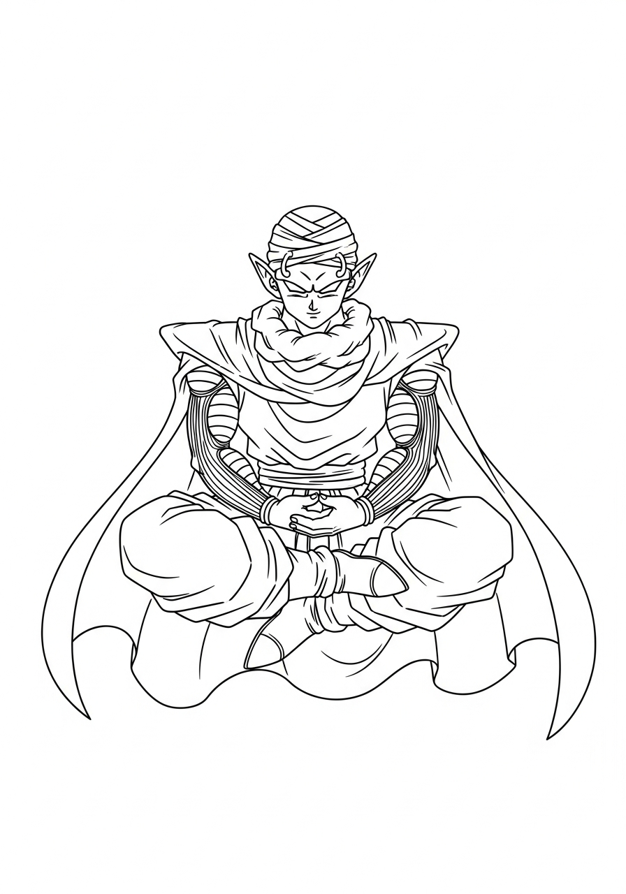 Piccolo meditating floating in air coloring page