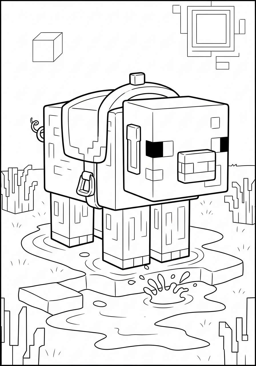Minecraft Coloring Pages 14 Pig with saddle Minecraft coloring page